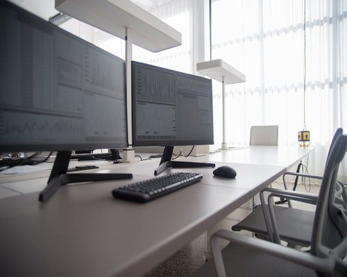 professional workspace with ergonomic monitor stand